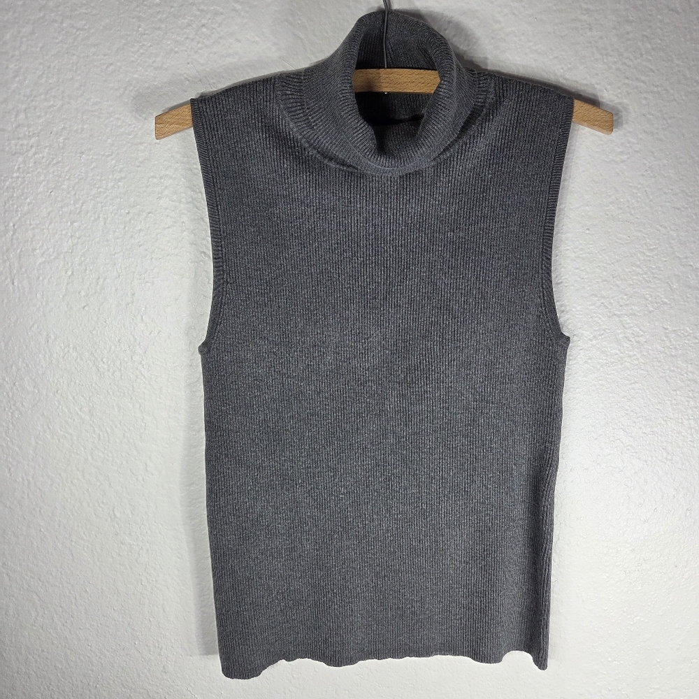 Grace Elements Silk Gray Sleeveless Top Sweater Turtleneck Size L Womens Ribbed